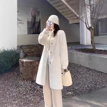 Зимняя новая плюшевая шуба женская средней длины с утолщенным мехом, интегрированная экологически чистая норковая шуба M (85-55 kg) чёрный