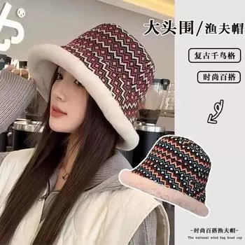 Зимняя новая плюшевая утолщенная теплая шапка рыбака детская сращивание тысяч птиц сетка большая окружность головы модная шляпа-ведро прилив M56-58cm