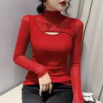 Зимняя новая полуводолазка нижняя рубашка с длинными рукавами модный топ облегающая сексуальная футболка M красный