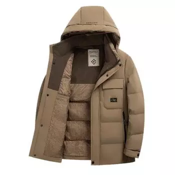 Зимняя новая повседневная куртка с капюшоном, мужская средняя и длинная утолщенная куртка-пуховик M
