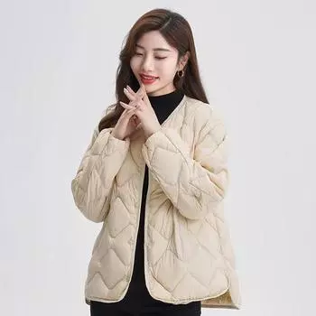 Зимняя новая повседневная легкая куртка-пуховик женская короткая легкая термокуртка без воротника прилив L size 110-65kg чёрный