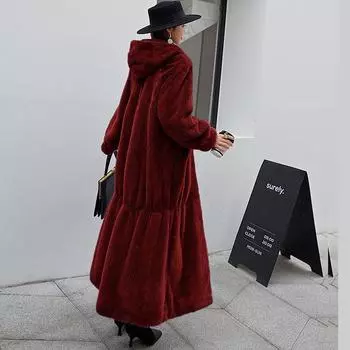 Зимняя новая повседневная свободная куртка из искусственного меха кролика Рекс, женское длинное пальто с капюшоном Tide 5XL армия зеленый