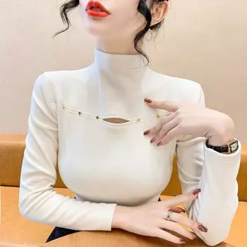 Зимняя новая простая полированная облегающая модель с полуводолазкой, нижняя часть рубашки, футболка, топ S