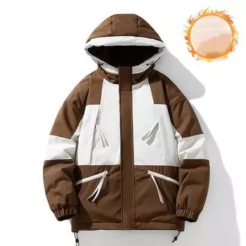 Зимняя новая японская свободная куртка с капюшоном в стиле пэчворк на хлопковой подкладке, утепленная тенденция для всех мужчин и женщин с одним и тем же пальто S белый