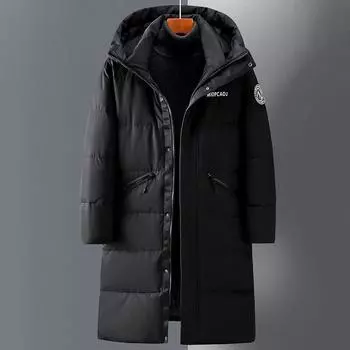 Зимняя новая рабочая куртка пуховик мужская и женская средняя и длинная утолщенная пуховая куртка S чёрный