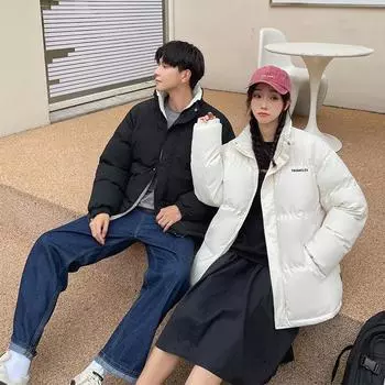 Зимняя новая ретро-одежда с воротником-стойкой и хлопковой подкладкой для мужчин и женщин, модная брендовая свободная пара, универсальная повседневная утолщенная куртка с хлопковой подкладкой S синий