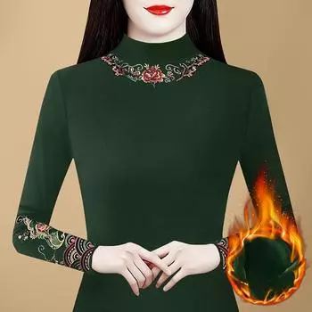 Зимняя новая рубашка с длинными рукавами, полуводолазка, вышитый наряд для мамы с пуловером Temperament внутри M