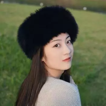 Зимняя новая шапка из искусственного меха лисы женская плюшевая шапка утолщенная пушистая шапка с ушками теплая шапка с плоским верхом белый