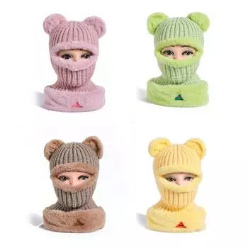 Зимняя новая шапка шарф интегрированная женская утолщенная шерстяная шапка плюшевая ветрозащитная медвежьи уши крышка шапка теплая M (56-58cm) KORKKI letter mark темно-розовый