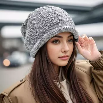 Зимняя новая шапка женская модная универсальная вязаная шерстяная шапка с большой окружностью головы теплая свободная ворсовая шапка серый