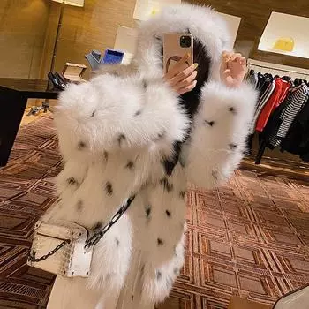 Зимняя новая шуба из искусственного меха лисы пушистая шуба легкая термо с капюшоном one size fits all белый