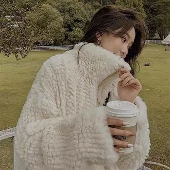 Зимняя новая шуба из искусственного меха ягненка с воротником-стойкой, повседневная, из кроличьей шерсти Рекс, плетеная, женская, свободная S абрикосовый