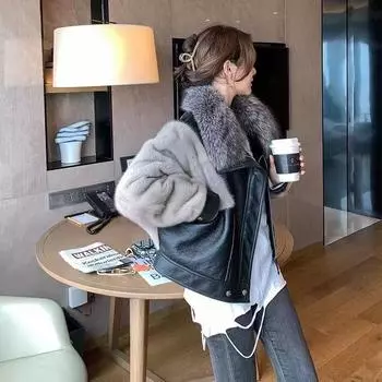 Зимняя новая шуба с воротником из искусственного меха лисы, женская корейская версия, свободная шуба из искусственной норки One size серебряный серый