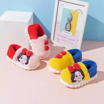 Зимняя новая симпатичная сумка для родителей и детей с рисунком из мультфильма и хлопковые тапочки для женщин, домашняя теплая и нескользящая хлопковая обувь 28-29 [Recommended for 4-5 years old] розовый