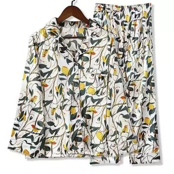 Зимняя новая средняя и большая домашняя одежда молочный шелковый цветочный кардиган детские пижамы M темно-синий