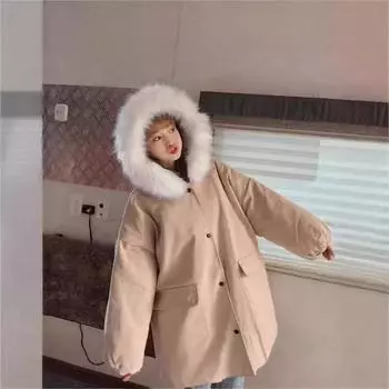 Зимняя новая средняя и длинная свободная большая кофта с хлопковой подкладкой куртка женская студенческая утолщенная кардиганная куртка женская S абрикосовый