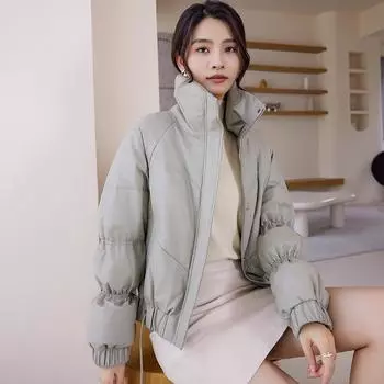 Зимняя новая стильная куртка из натуральной кожи, овчины, кожаная куртка-пуховик для женщин, гусиный пух, маленькая свободная меховая куртка в корейском стиле M