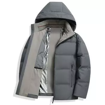 Зимняя новая стильная куртка на гусином пуху для молодых и мужчин среднего возраста, съемная куртка из графена с капюшоном из молочного шелка M