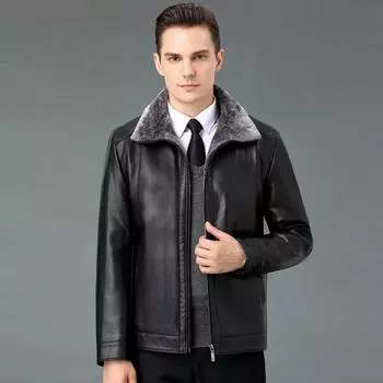 Зимняя новая стильная меховая цельная куртка из кожи среднего возраста для мужчин с бархатом и утолщенной курткой-кошельком из овчины для пап среднего и пожилого возраста 170