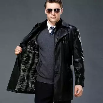 Зимняя новая стильная мужская ветровка средней длины из натуральной кожи, мужское деловое кожаное пальто плюс бархатная куртка из овчины, модная 170