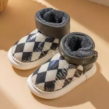 Зимняя новая сумка каблук водонепроницаемая поверхность детские хлопковые тапочки верхняя одежда для дома использование в помещении наступать на дерьмо хлопковая обувь нескользящая 18-19 [Inner length 15.5cm] чёрный