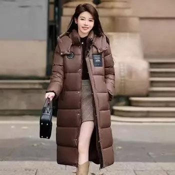 Зимняя новая свободная хлопковая одежда с капюшоном женская длинная утолщенная одежда из хлеба теплая модная куртка M чёрный