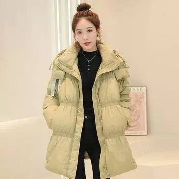 Зимняя новая свободная куртка средней и длинной длины из белого утиного пуха, теплая, модная, однотонная, универсальная, до колена M size 110-65 kg