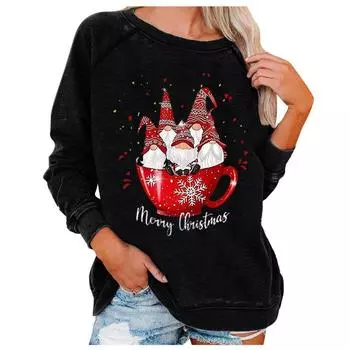 Зимняя новая свободная женская толстовка с длинным рукавом с рождественским принтом и креативной тематикой, повседневный свитер с круглым вырезом S серый