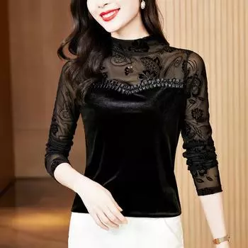 Зимняя новая темпераментная универсальная полуводолазка с длинными рукавами из вшитого бархата футболка M чёрный