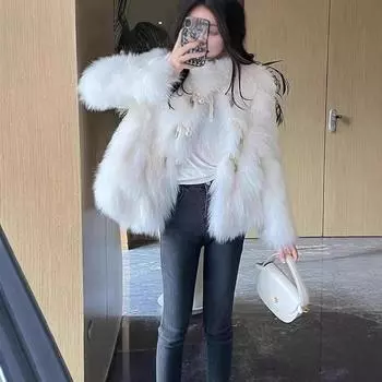 Зимняя новая темпераментная знаменитость искусственный мех дамы плюшевые короткие модные утолщенные длинные шубы S белый