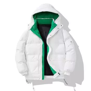 Зимняя новая тенденция мужская одежда с капюшоном на хлопковой подкладке молодежное повседневное свободное утолщенное однотонное пальто M