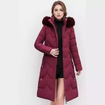 Зимняя новая теплая хлопковая одежда с капюшоном и меховым воротником для мам среднего и пожилого возраста, женская длинная куртка до колена XL темно-синий