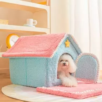 Зимняя новая теплая кошачья будка с одной спальней и одной гостиной, съемная и моющаяся будка для животных M