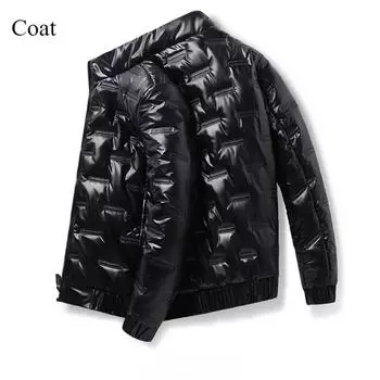 Зимняя новая теплая куртка-пуховик для мужчин 2024 года, ветрозащитное яркое универсальное пальто, повседневная утолщенная куртка с хлопковой подкладкой M чёрный