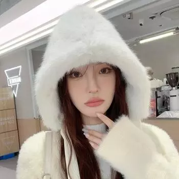 Зимняя новая теплая монгольская шапка с большими полями, простая шляпа-тазик, большая окружность головы, показывает маленькое лицо, универсальная плюшевая шляпа-ведро One Size чёрный