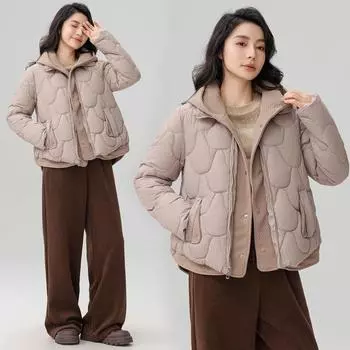 Зимняя новая теплая утолщенная куртка с капюшоном короткая поддельная двухкомпонентная хлопковая одежда женская нишевая хлопковая одежда M чёрный