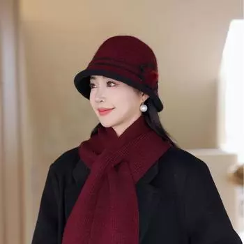 Зимняя новая термошапка женская модная иностранного стиля шапка для пожилых мам флисовая утолщенная кроличья шерсть вязаная шапка One size
