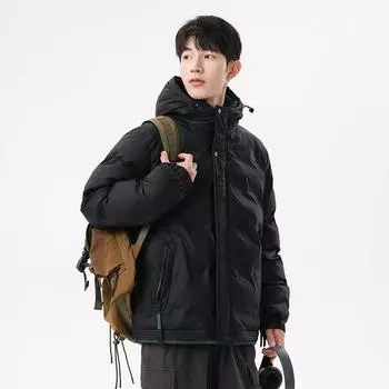 Зимняя новая толстая удобная одежда с капюшоном на хлопковой подкладке для мальчиков от американского модного бренда, теплая одежда на хлопковой подкладке M чёрный