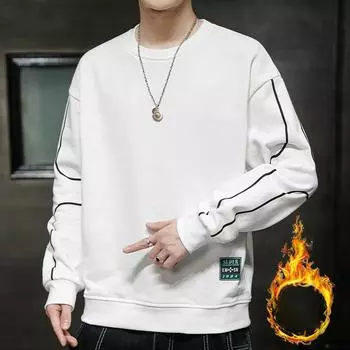 Зимняя новая толстовка с капюшоном для мужчин 2025 года, утолщенная/обычная, модная, с круглым вырезом, свободный верх, длинный рукав, нижняя одежда M белый
