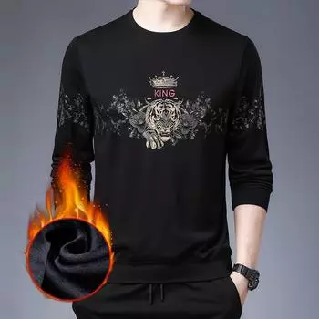 Зимняя новая толстовка с капюшоном из матовой кожи, мужская модная повседневная мужская одежда в корейском стиле с круглым вырезом и принтом, длинные рукава, футболка, нижняя рубашка M