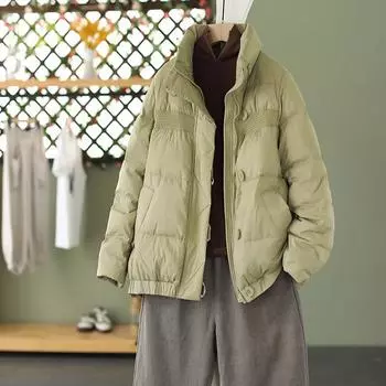 Зимняя новая трикотажная куртка из сращивающегося хлеба, белая утиная пуховая теплая литературная куртка с воротником-стойкой, женская приливная M светло-серый