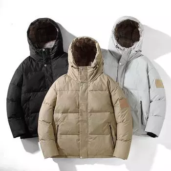 Зимняя новая утепленная куртка-пуховик с капюшоном, мужская белая теплая повседневная куртка на утином пуху, модная короткая свободная куртка M