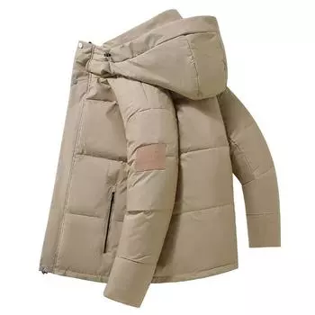 Зимняя новая утепленная куртка с капюшоном, мужская белая утиная пуховая теплая повседневная верхняя часть, модное брендовое короткое свободное пальто M чёрный