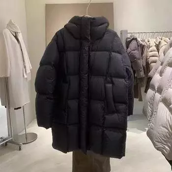 Зимняя новая утепленная женская куртка-пуховик с капюшоном 2024 года из утиного пуха с начесом, теплая куртка One size чёрный