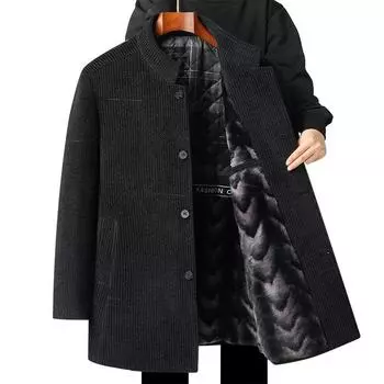 Зимняя новая утолщенная куртка средней длины из бархата Chenel Plus с воротником-стойкой, ветровка для мужчин среднего и пожилого возраста, теплая и непромокаемая куртка M