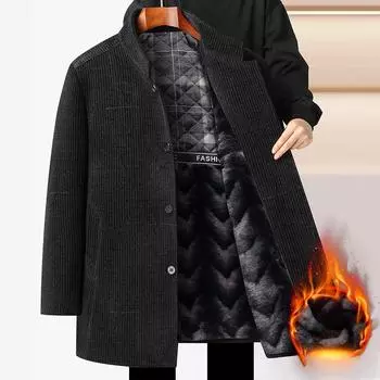 Зимняя новая утолщенная куртка средней длины из бархата Chenel Plus с воротником-стойкой, ветровка для мужчин среднего и пожилого возраста, теплая и непромокаемая куртка M