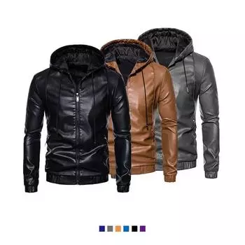 Зимняя новая утолщенная мужская куртка из искусственной кожи большого размера, британская модная кожаная куртка с капюшоном, мужская верхняя часть M