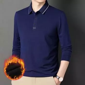 Зимняя новая утолщенная мужская рубашка поло на флисовой подкладке, модная корейская теплая мужская футболка с длинными рукавами с лацканами M
