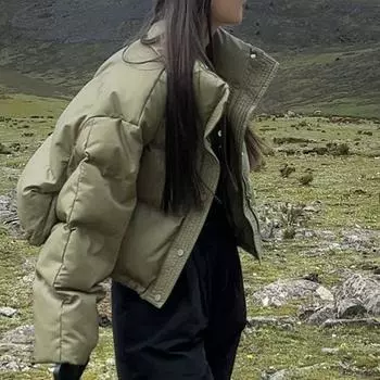 Зимняя новая утолщенная теплая хлопковая одежда с длинными рукавами женская короткая маленькая одежда для хлеба повседневное свободное пальто S чёрный