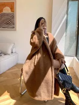 Зимняя новая верблюжья шуба женская средняя и длинная Тедди альпака силуэт меховая шуба женская XS